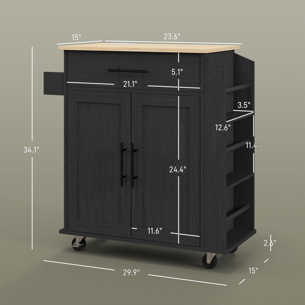 Kitchen Island with Storage, Rolling Kitchen Cart with AC Outlets