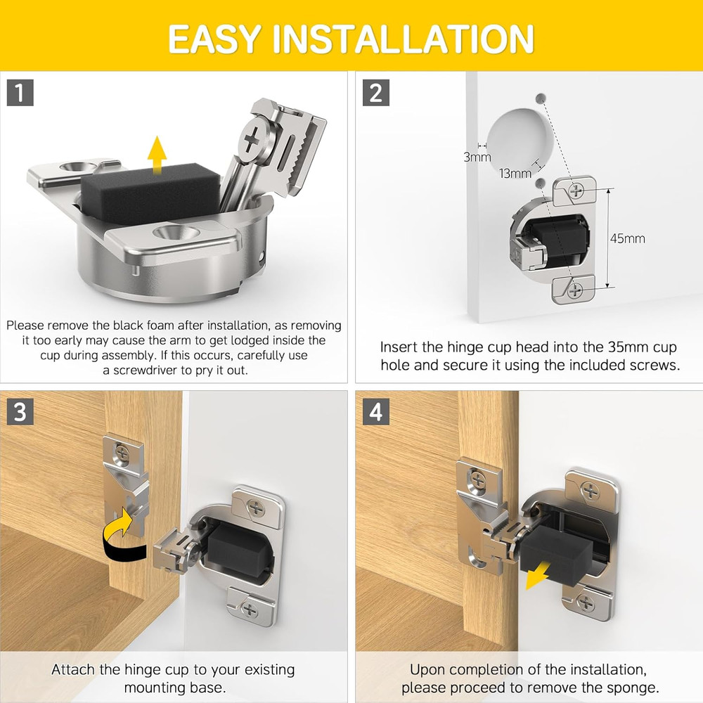 Replacement for Blum 110 Degree Compact 33 Screw on Hinge, Self Closing, 4-Pack