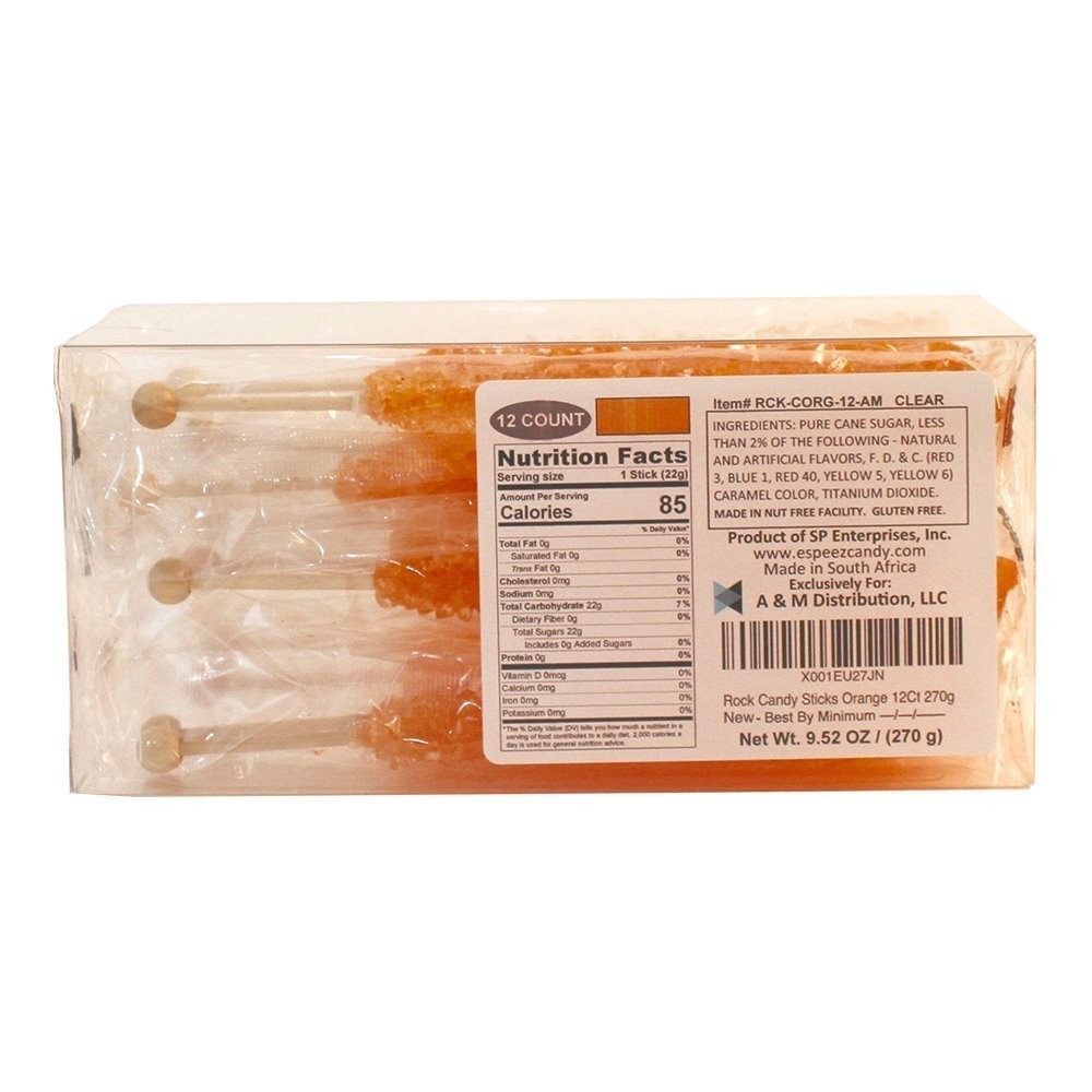 Extra Large Orange Rock Candy Sticks 12 Pack Individually Wrapped Bulk Candy