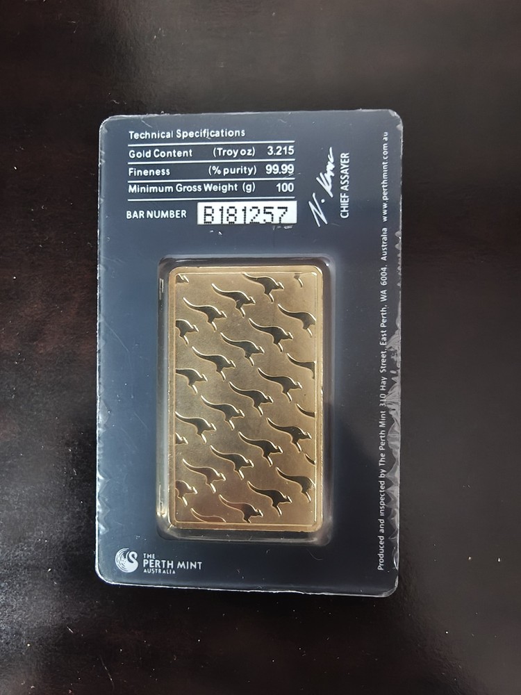 The Perth Mint 100 Gram Gold Plated Bar