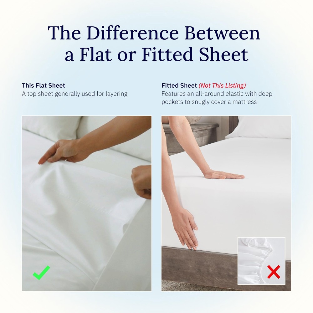 Flat White King Sheets Only - Soft 400 Thread Count 100% Cotton Sateen, & Bre...