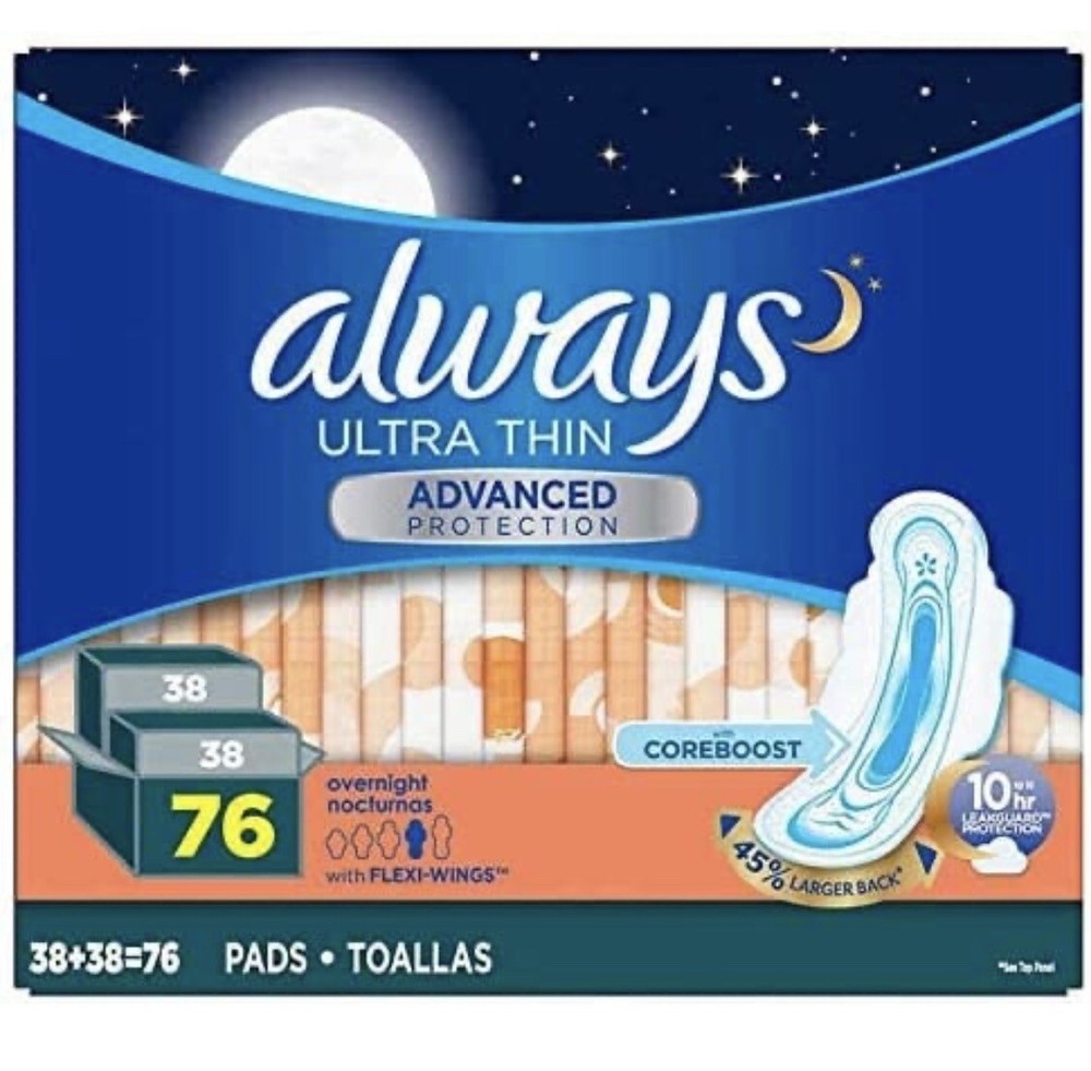 always Ultra Thin Advanced Overnight Pads, 76-count