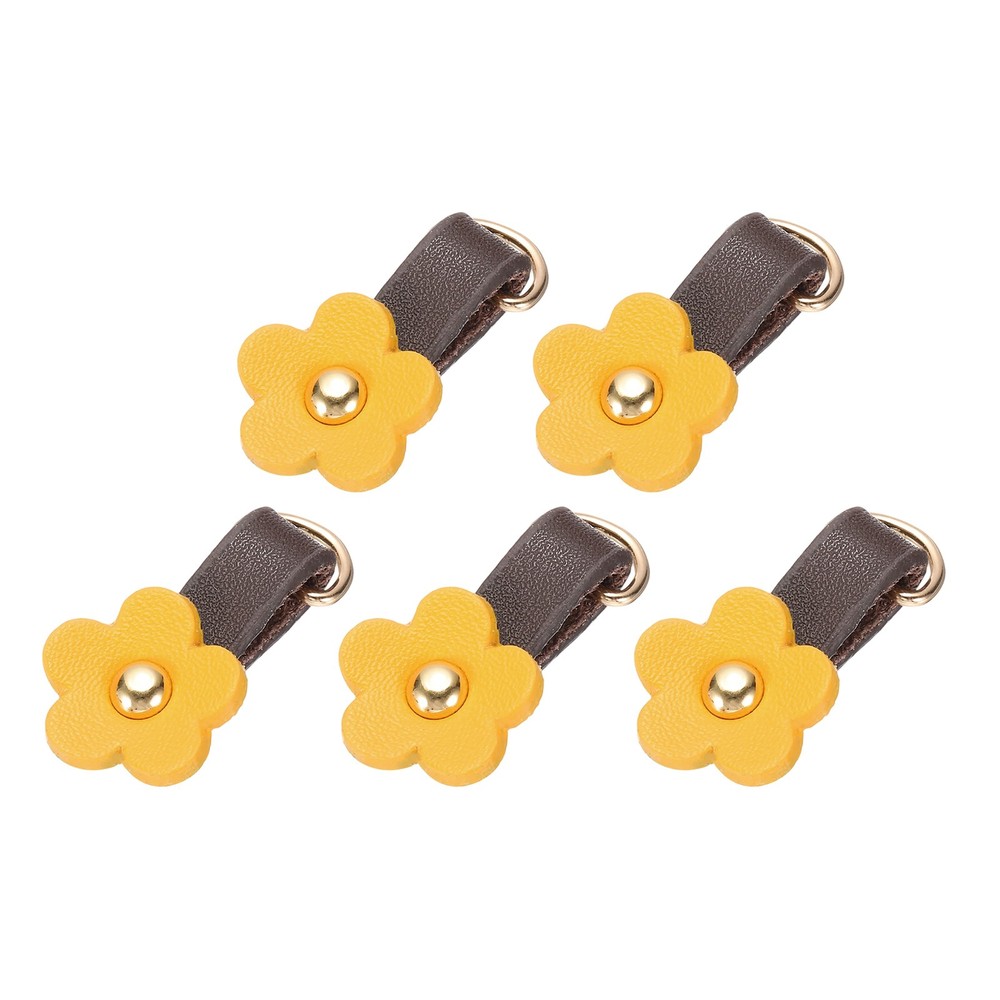 5Pcs Leather Zipper Pull, 1.38" Zip Puller Flower Shape(Yellow/Gold)