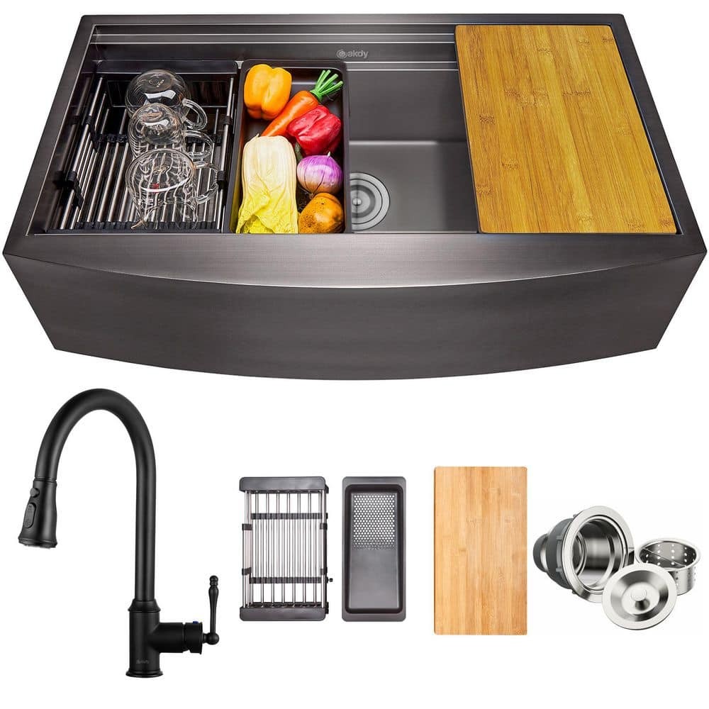 AKDY 33x22in Farmhouse Apron Kitchen Sink w Pull Down Faucet