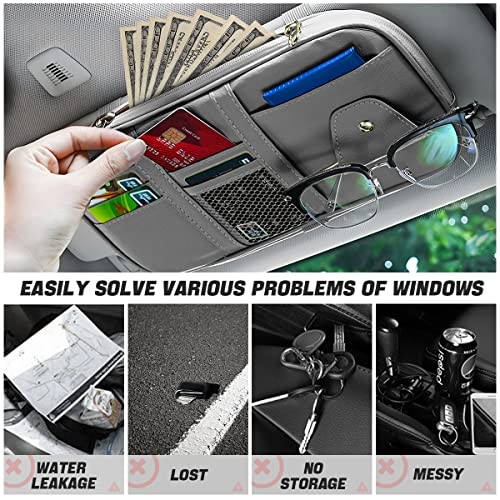 Car Sun Visor Organizer, PU Leather Document Registration Case Bag with Gray