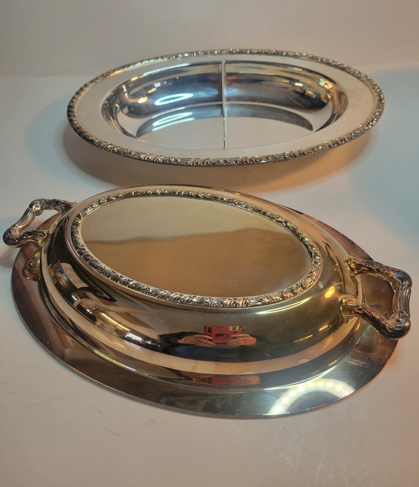 Silver Plate Henley Community Oval Divided Covered Dish