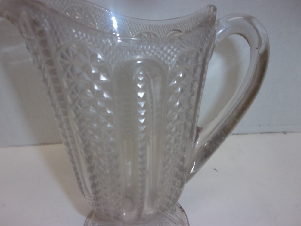 Vintage McKee Brothers Doric Pitcher EAPG Feather Pattern No Chips Or Cracks