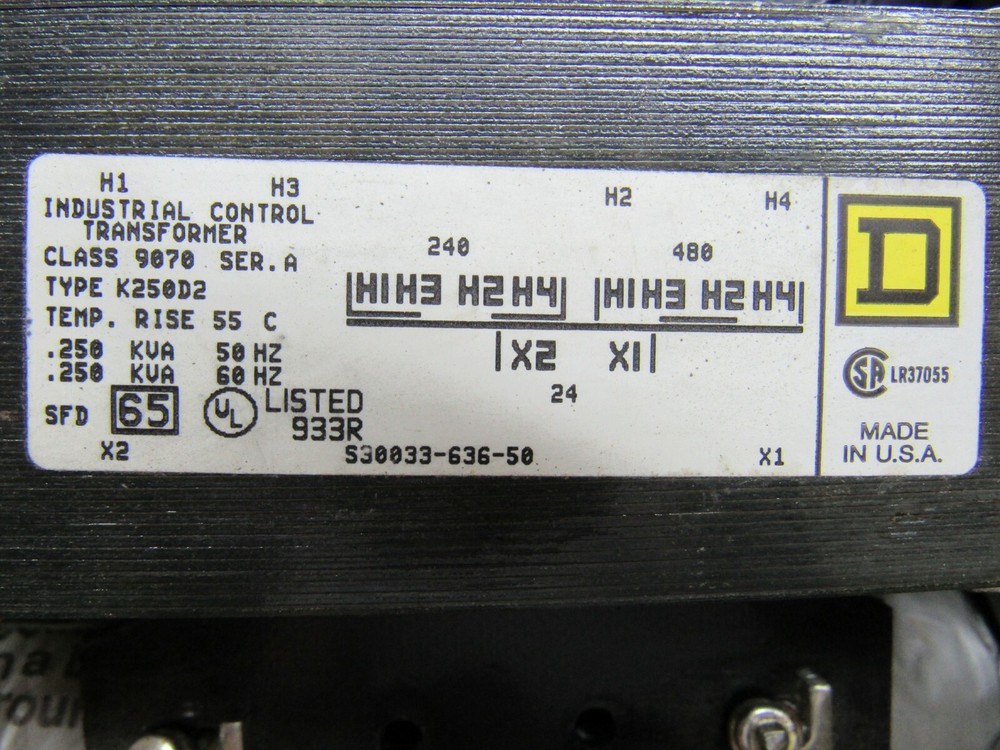 Square D Class 9070 Type K250 D2 Ser A Industrial Control Transformer