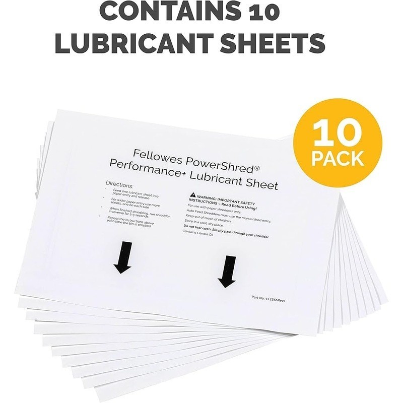 Lubricant Sheets Shredders 10 Pack Performance Optimizer Prevents Jams New