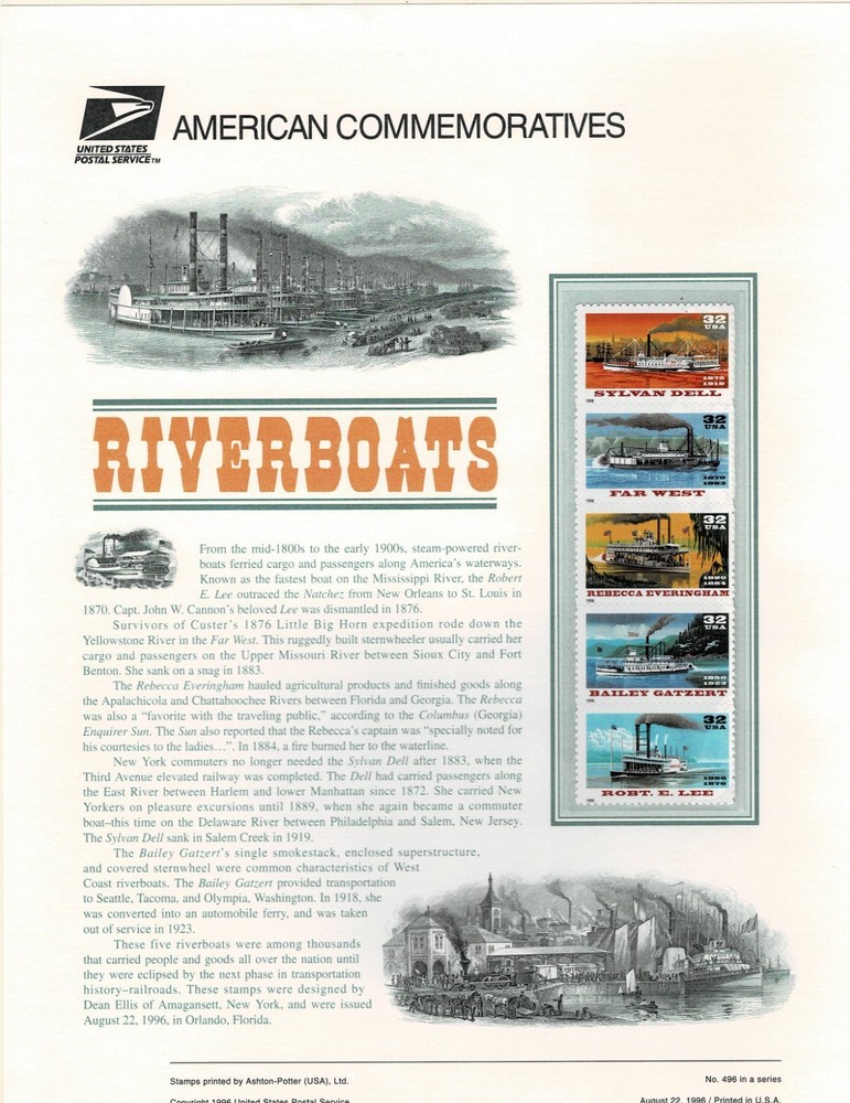 USPS Commemorative Stamp Panels USPS 1996