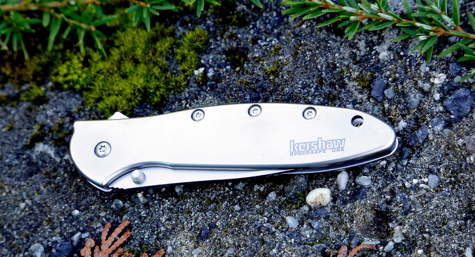 1660 Kershaw Leek Knife silver plain Blade New Flag Logo Blem assisted opener