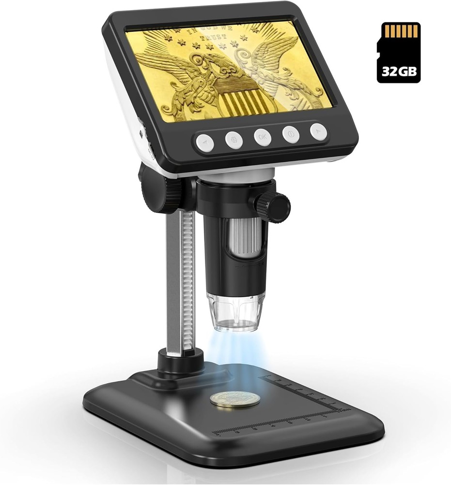 Versatile 1080P USB Digital Microscope with 4.3" LCD and 8 Adjustable LED Lights