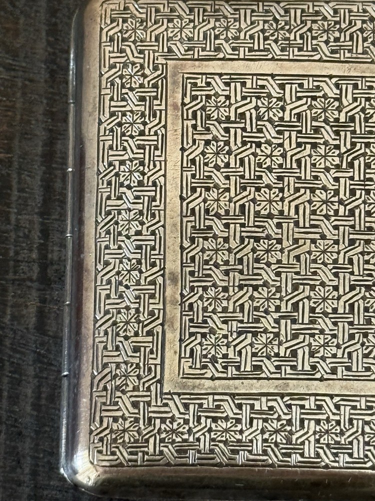 Antique Silver Decorated Case Geometrical Design Cigarette Box