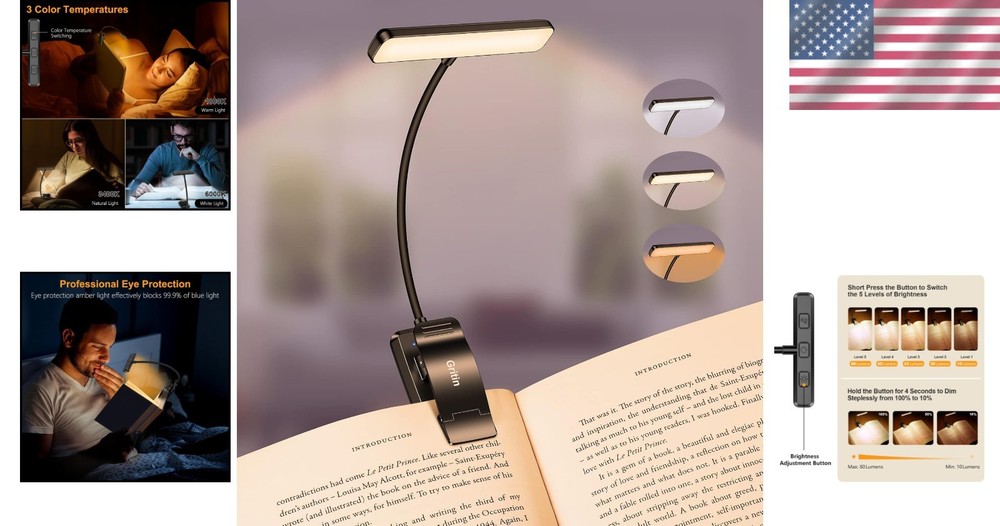 19 LED Rechargeable Book Light for Reading in Bed with Memory Function- Eye Cari