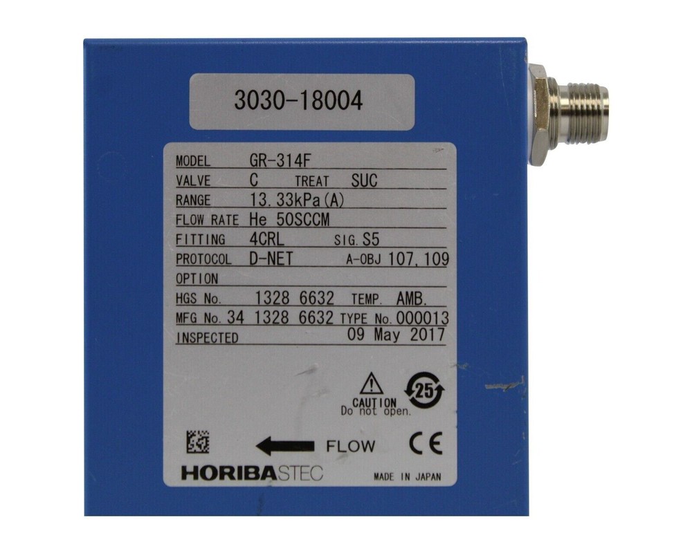 HORIBASTEC GR-314F MASS FLOW CONTROLLER RANGE 13.33KPA FLOW RATE HE 50SCCM