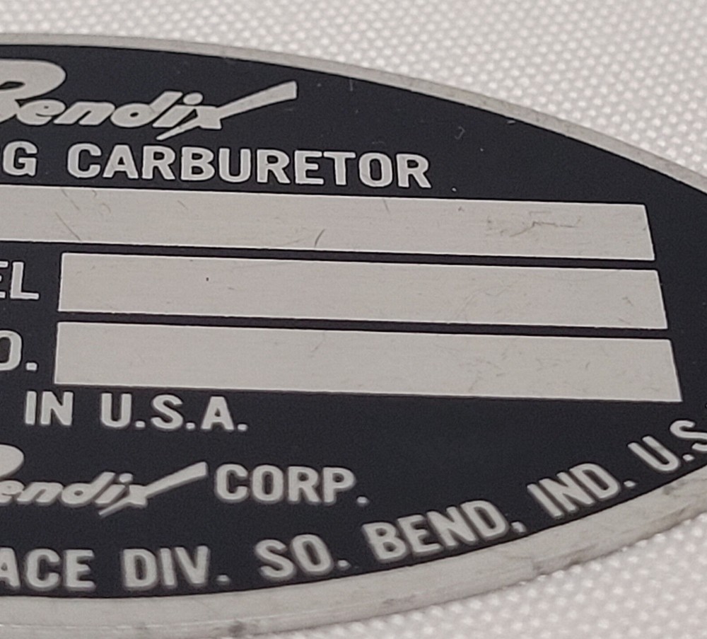 Stromberg Bendix Bendix Products Aerospace Div Carburetor Wasp Junior ID PLATE