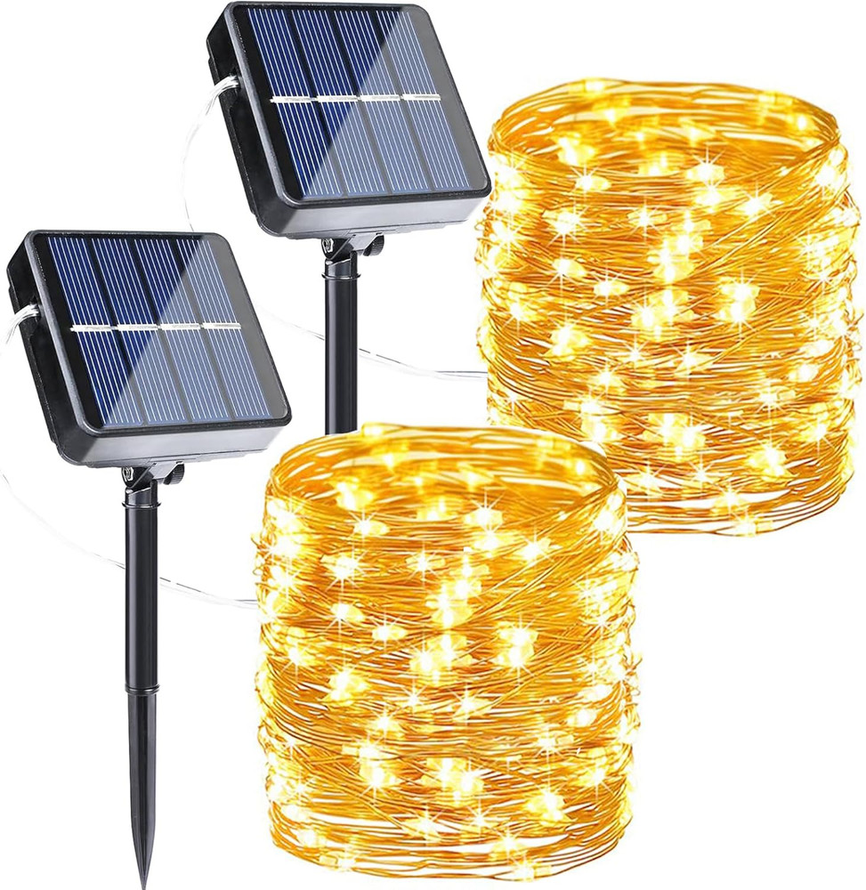 Solar String Lights Outdoor, 2Pack Total 100ft 300LED 8 Modes Solar Fa...