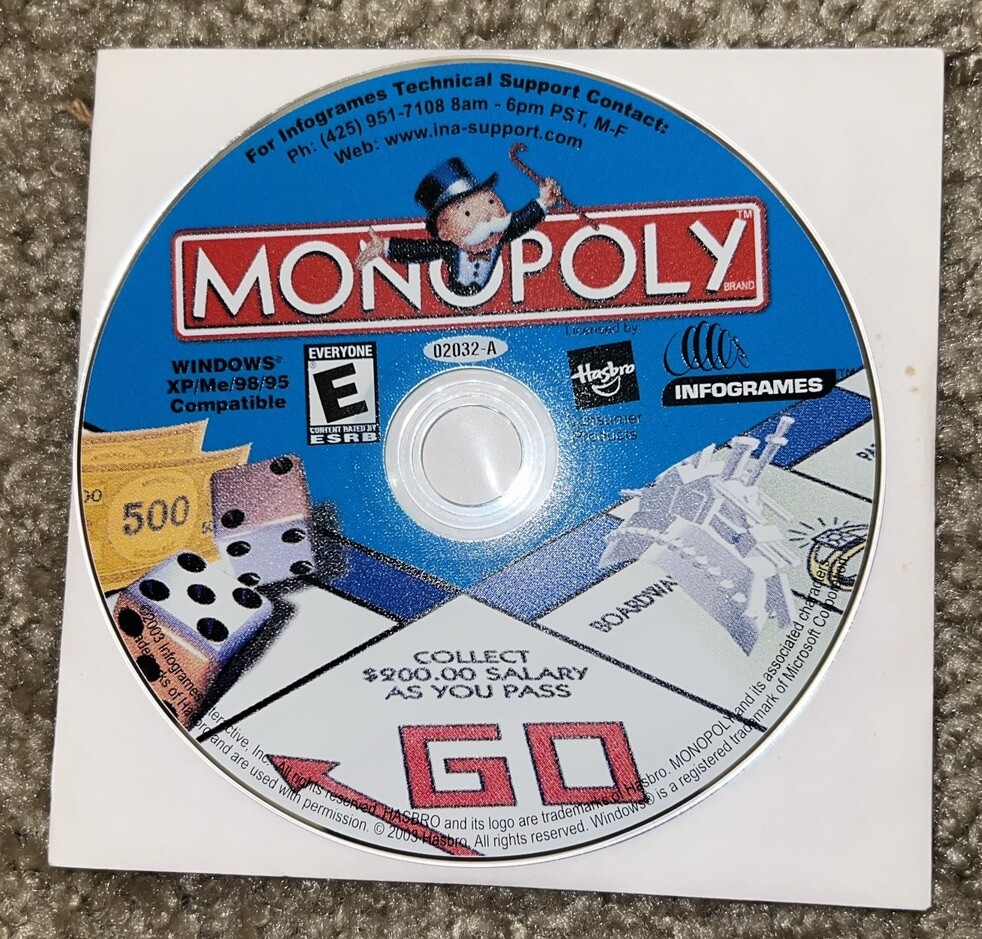 Monopoly PC CD Rom compatible with windows XP/ME/98/95
