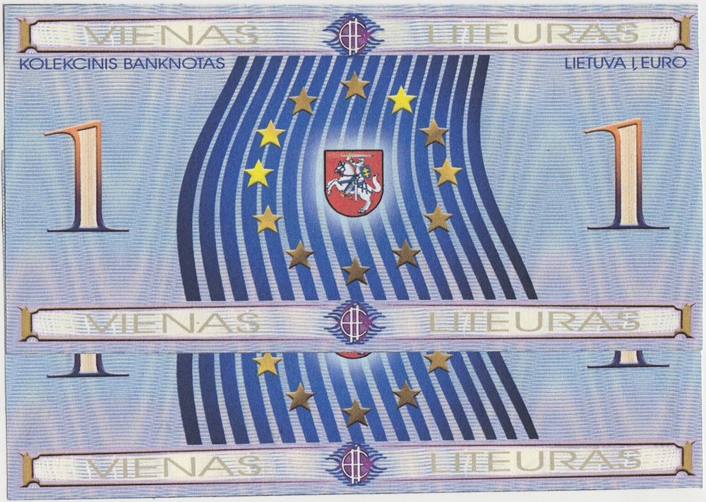LITHUANIA Commemorative Note 1 LITEURAS - 1 EURO Set 2 Notes Consecutive Number