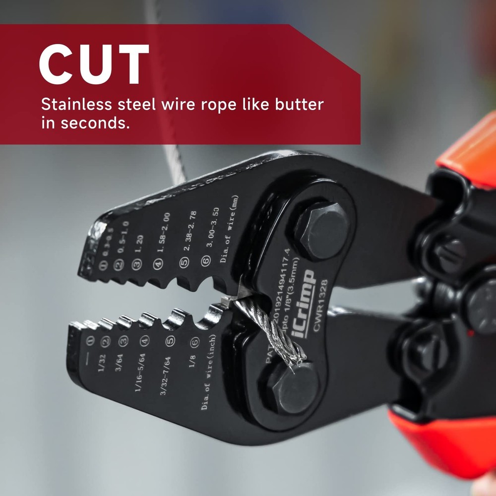 Wire Rope Crimping Tool with built-in Cutter for Cable Railing