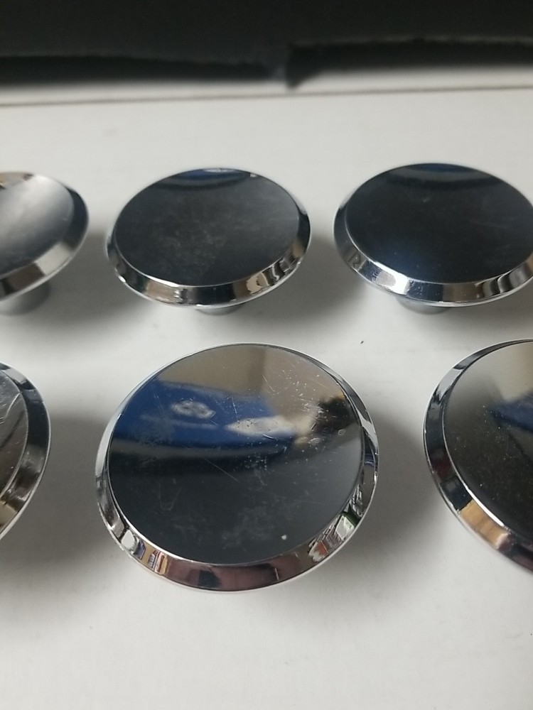 8 Vintage 1960s AJAX Chrome Beveled Concave 2" Round MCM Pull Knobs
