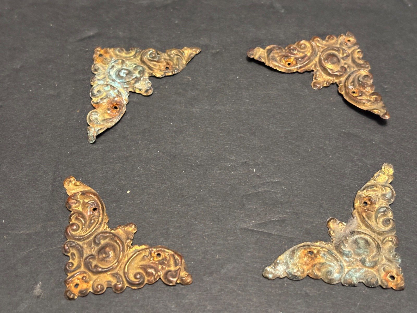 4 Decorative Antique Pressed Brass CORNERS Embossed Picture Frame Embelishments