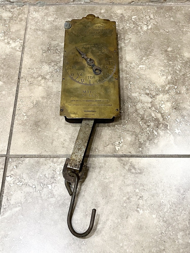 Antique CHATILLON'S NY Spring Milk Scale General Store Hanging 60 Lbs Brass