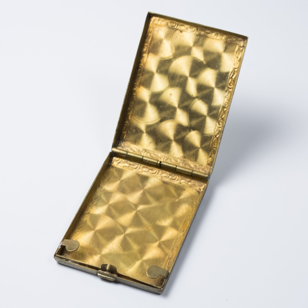 Vintage Silver Plated Ladies Hinged Fob Case 2.25" Etched Pinstripe Compact