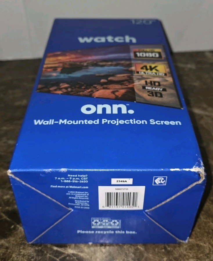 120” Projector Screen Onn Wall Mounted White New