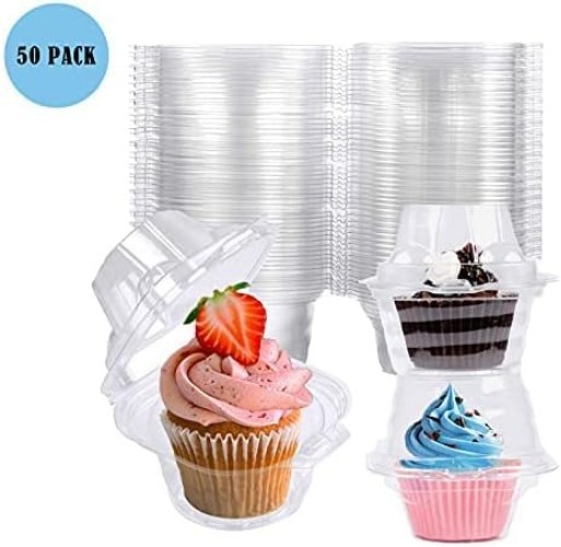 Cupcake Holders - 50 Pack Stackable Individual Containers for Baked Goods