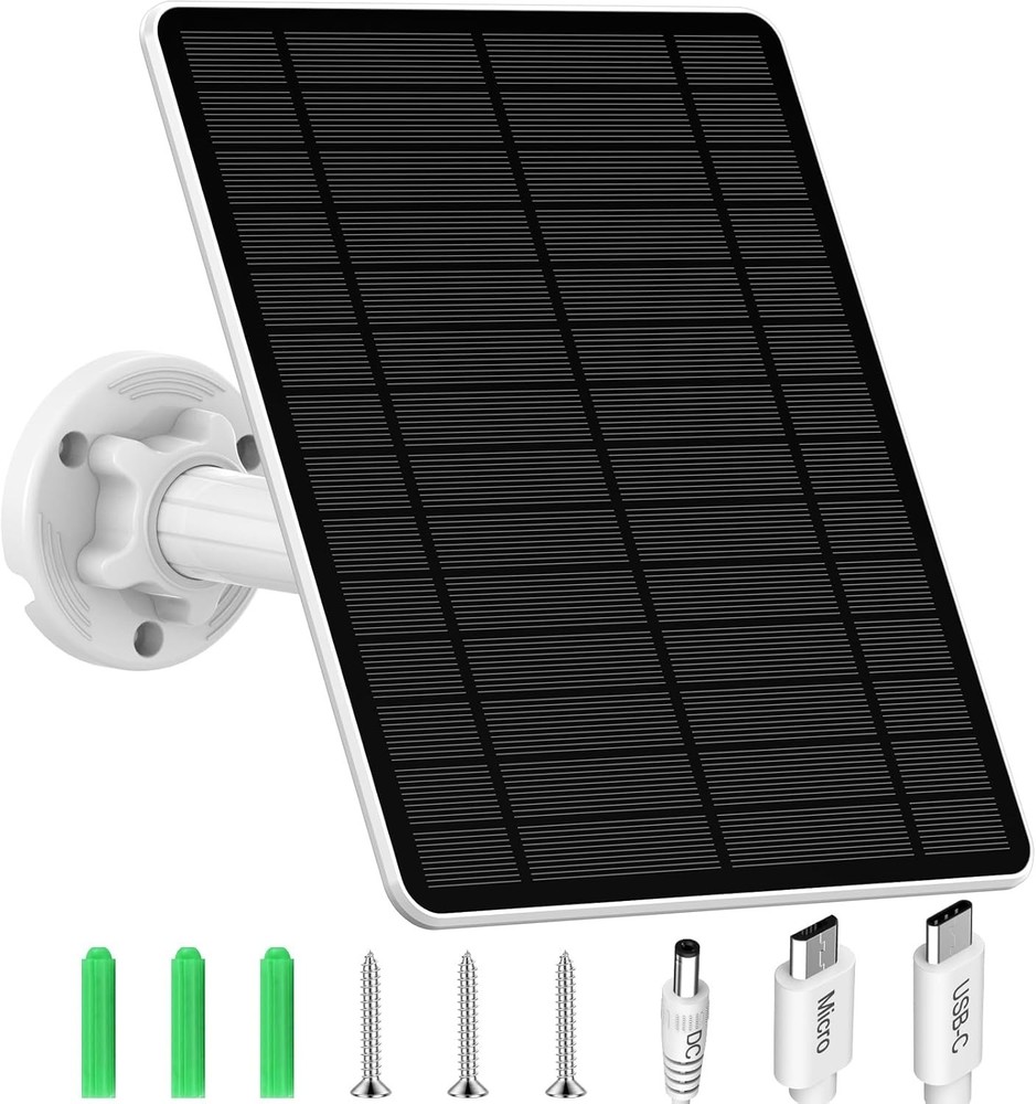 Solar Panel Charger for Security Camera, Type-C Plug, 9.8Ft Long Cable, Water