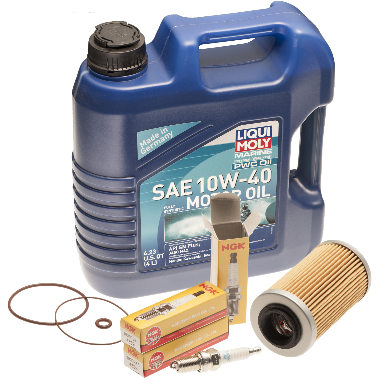 Oil Change Service Kit w/ NGK Plugs for SeaDoo 4-Tec GTX GTI RXP RXT Wake 02-16