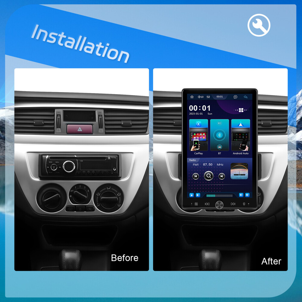 Single 1Din Touch Screen Car Radio Wireless Carplay Android auto Vertical+Camera