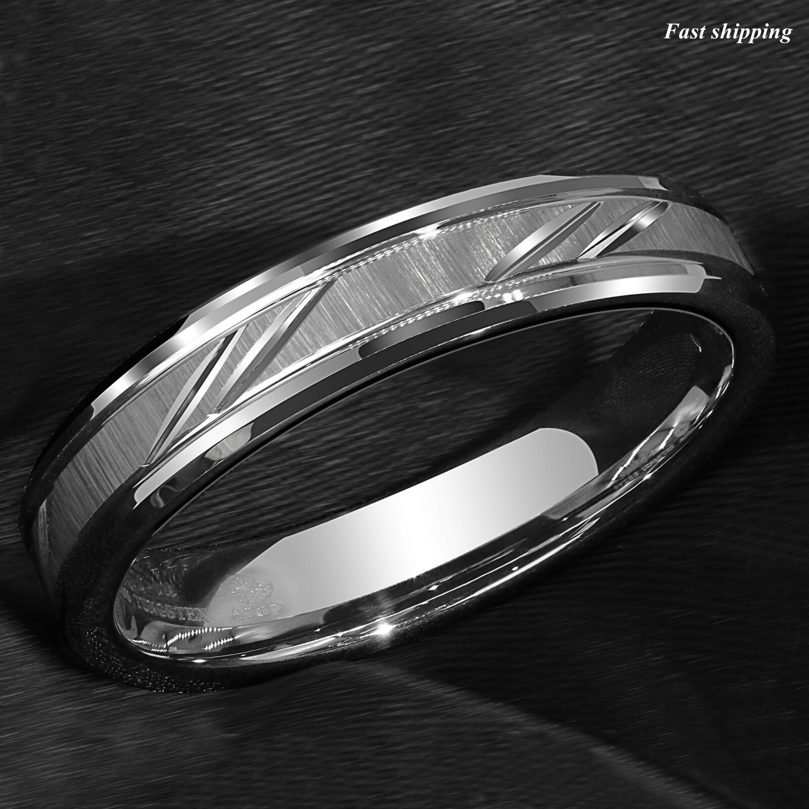 8/6mm Tungsten Carbide Ring Silver leaf New Brushed Style Bridal ATOP Jewelry