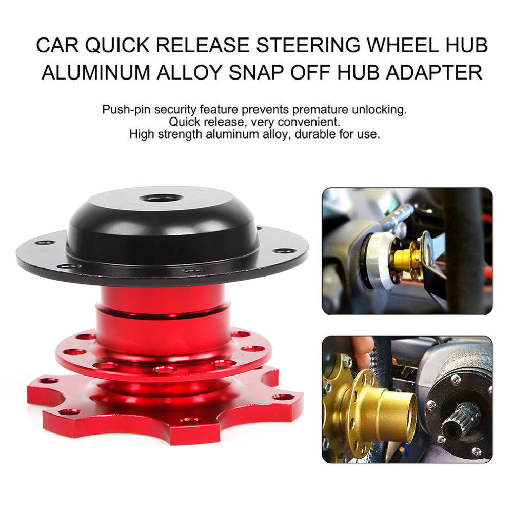 Universal 13" Red 6 Hole Steering Wheel w/Horn Button+Quick Release Adapter