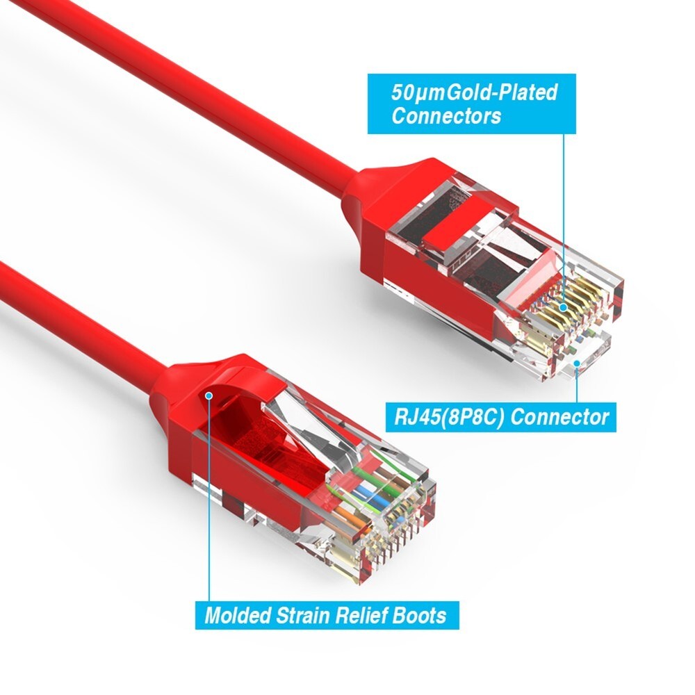 9FT CAT6 RJ45 Slim Ethernet LAN Network Patch Cable UTP Copper Wire 28AWG Red