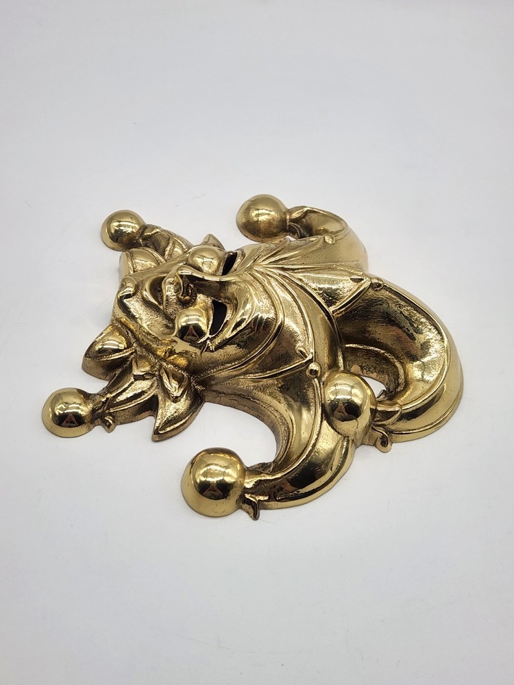 Vintage Heavy Solid Brass Jester Door Knocker Gold-tone missing knocker 6"