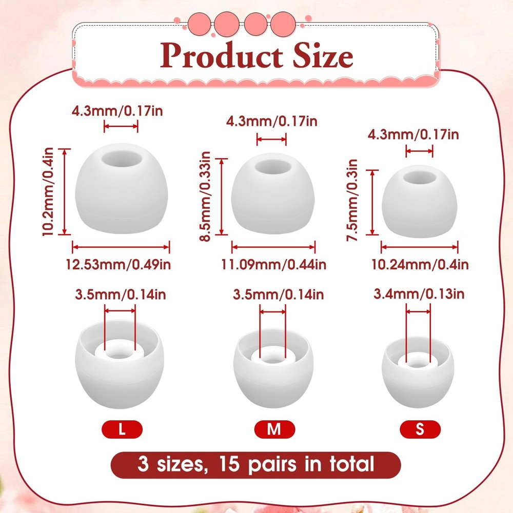 15 Pairs Silicone Ear Bud Replacement Pieces Earbuds Tips Replacement...