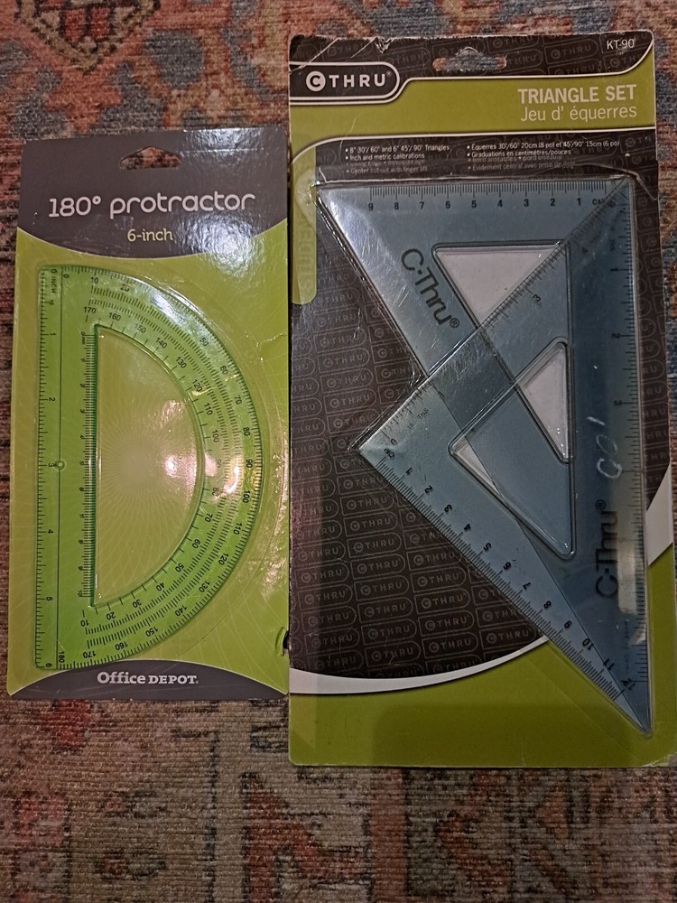 Triangle Set And 180° Protractor 6" School College Tools
