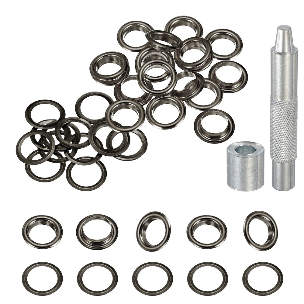 20Set Grommets Eyelets Kit 10mm Copper Eyelets with Setting Tool Gun Black