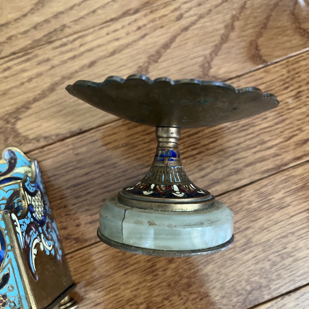 French Champleve Enamel Bronze Three Piece set
