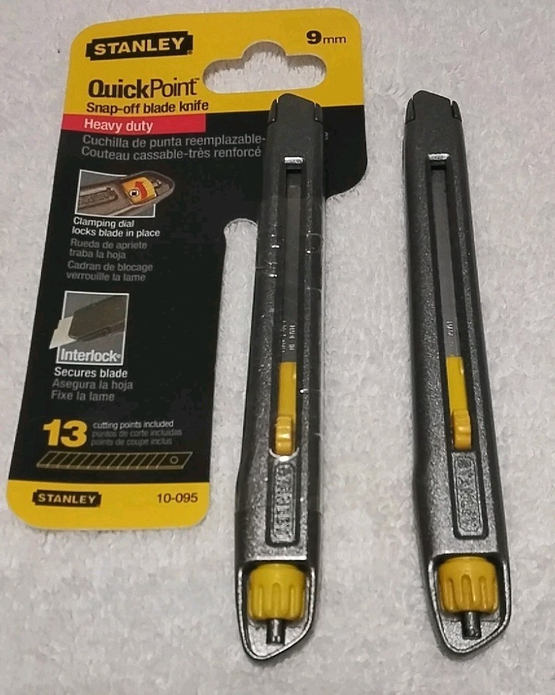 2pc STANLEY 10-095 ALUMINUM INTERLOCKING 9MM SNAP-OFF "QUICK POINT " KNIFE...
