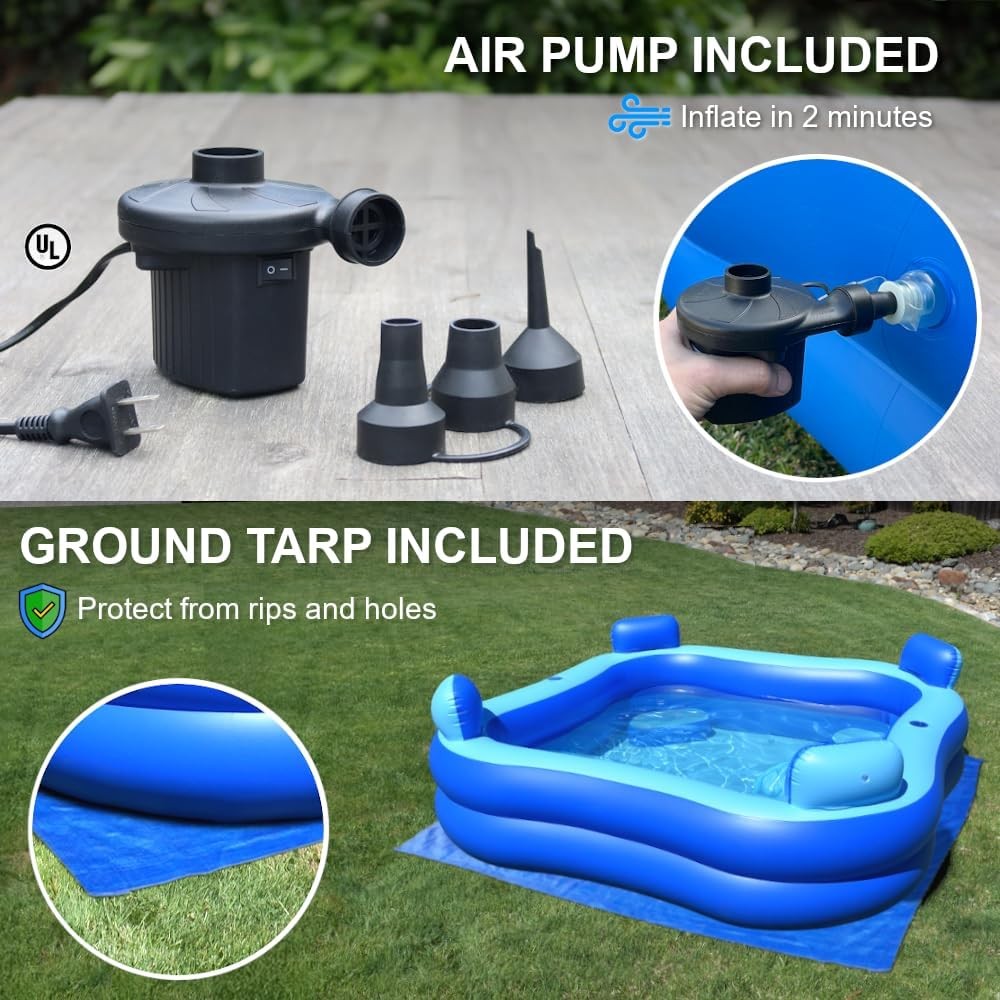 Inflatable Pool with Pump and Ground Tarp