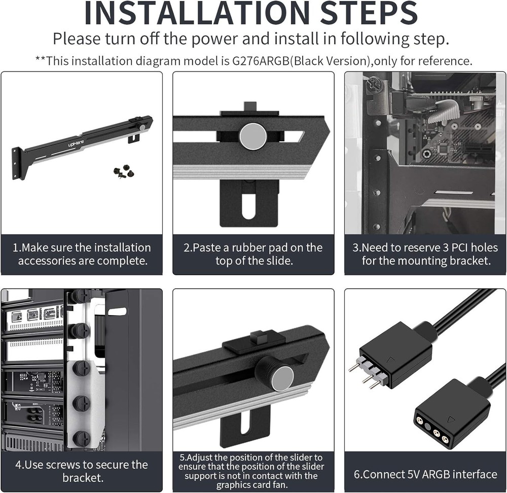 Adjustable ARGB GPU Support Brace - Prevent GPU Sag & Enhance Build Aesthetics