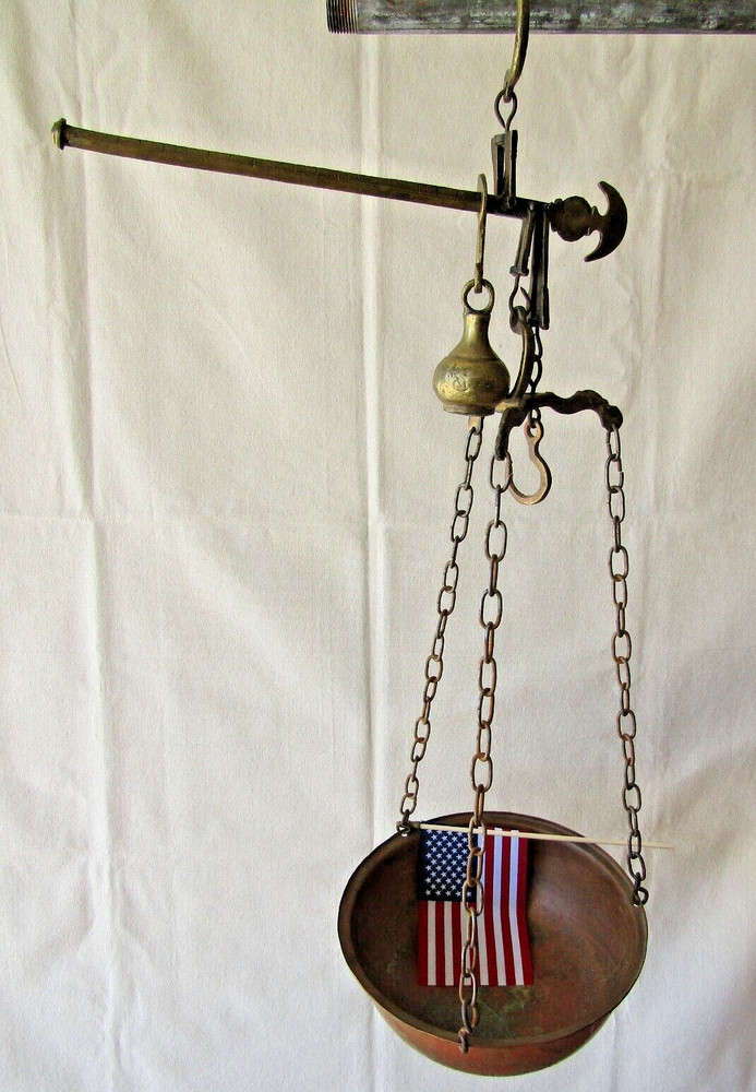 antique brass & copper hanging scale