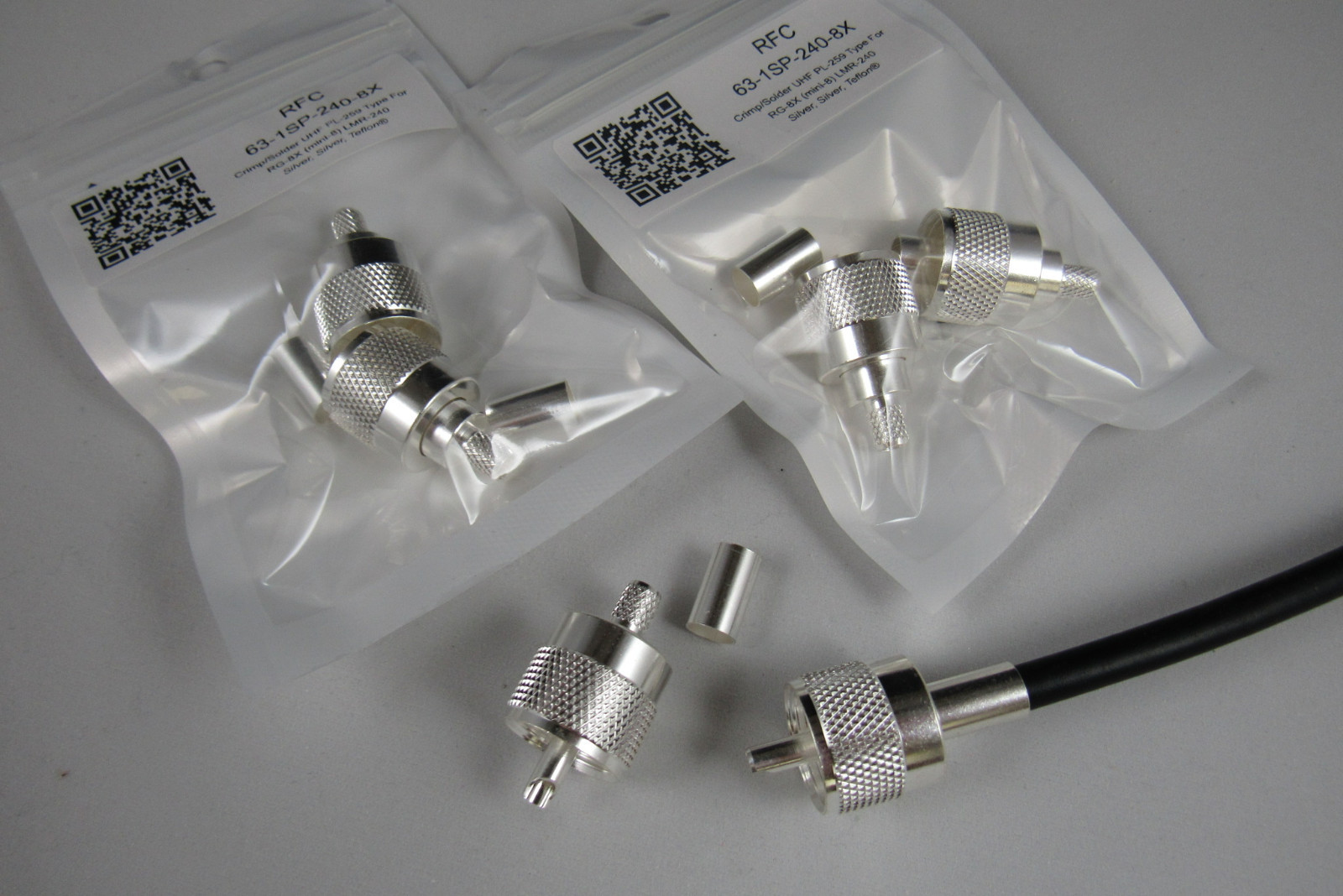 (B6) 10 RFC All Silver Teflon PL-259 Crimp/Solder Connectors for RG-8X & LMR-240