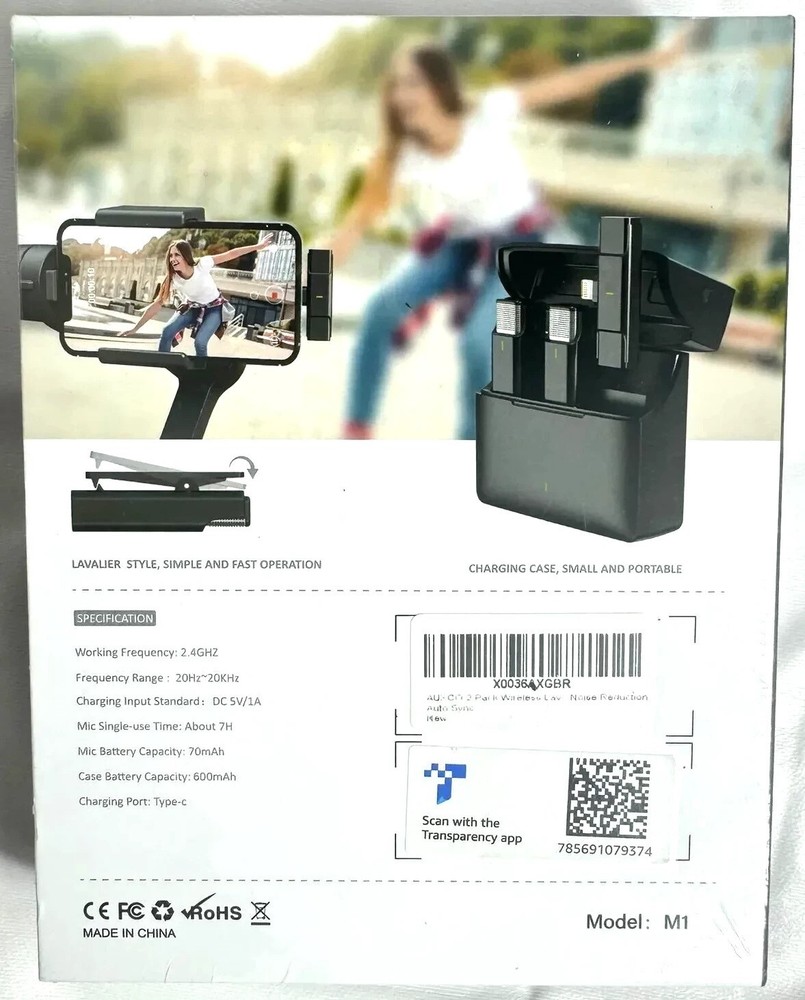 M1 AUXCO 2 Pack wireless microphone Lavalier Noise Reduction with Charging Case