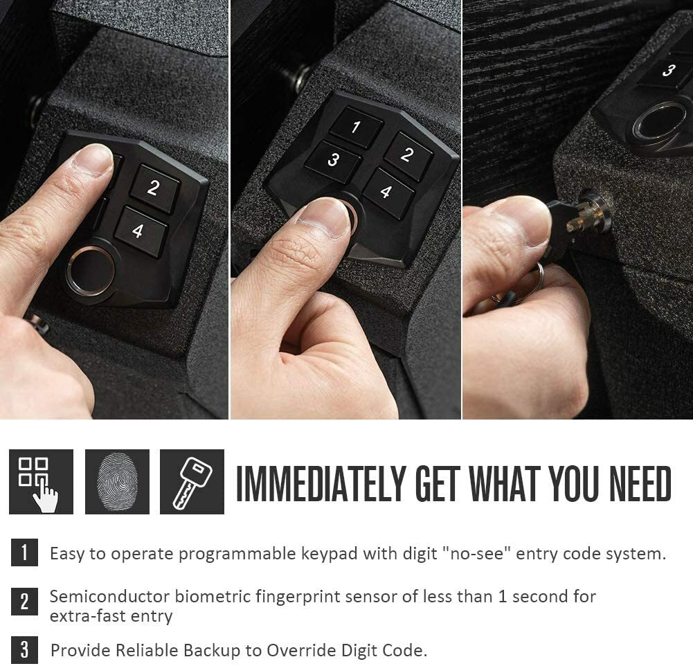 RPNB Gun Safe Mounted Firearm Safety with Biometric Fingerprint, Open Box