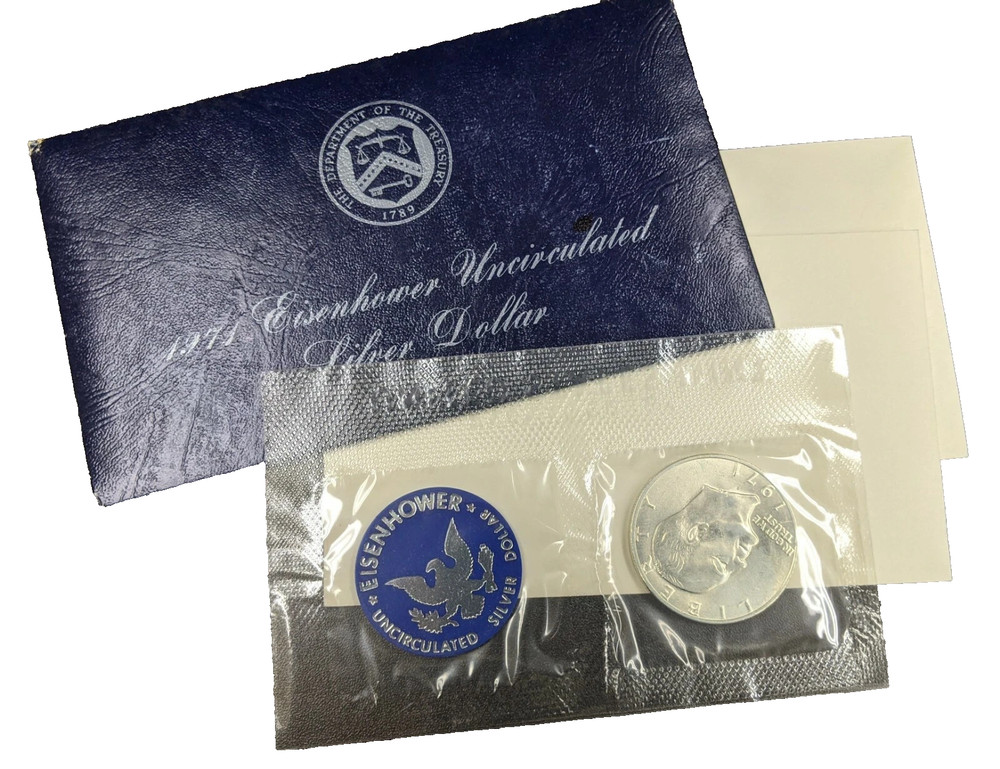 1971-S Eisenhower 40% Silver Dollar BU UNC Mint Cello Blue Envelope Soft Pack