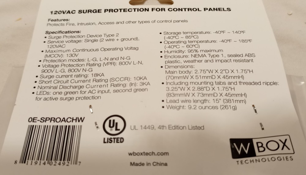 WBOX Surge Protector 0E-SPROACHW 120 VAC Type 2